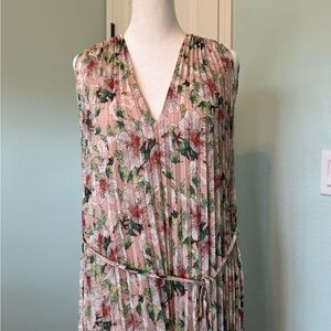 Max Studio Pleated Floral Midi Dress - Pink and Green